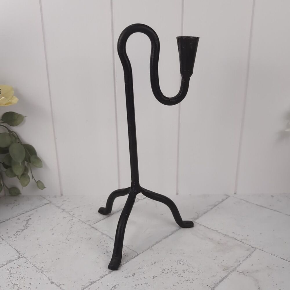 Vintage Wrought Iron Blacksmith Curved Taper Candle Holder 12" Gothic Primitive